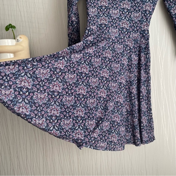 Abercrombie & Fitch Navy Floral Lined 3/4 Sleeve Knee Length Dress Women’s XS - Picture 2 of 7